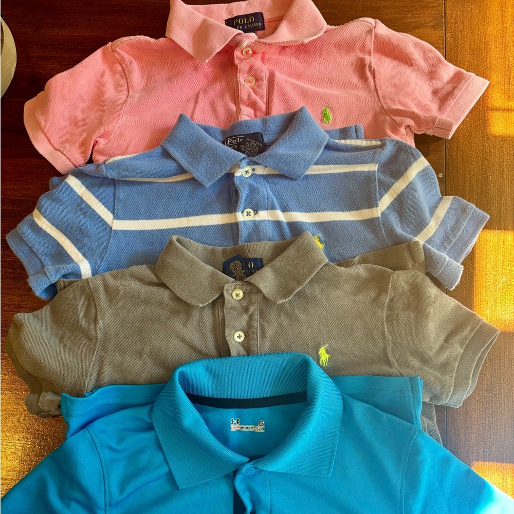 All 4 size 6 golf shirts (3 Polo, 1 Under Armor) in good, pre worn condition.